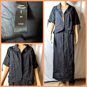Ela USA black crinkle maxi skirt & jacket set sz M